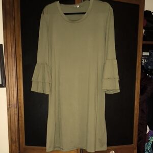 Olive Green Ruffle Sleeve Dress